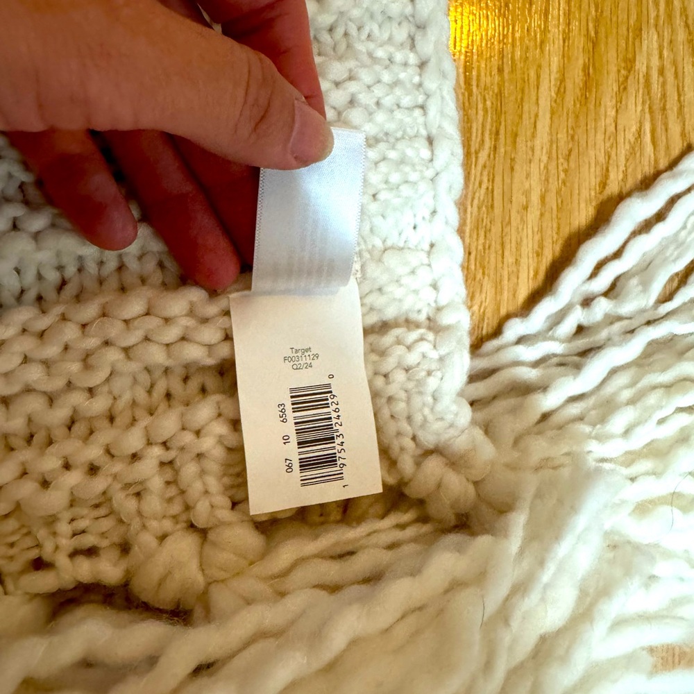 Chunky Cream Colored Raised Stripe Knitted Throw with Tassels - Picture 10 of 10